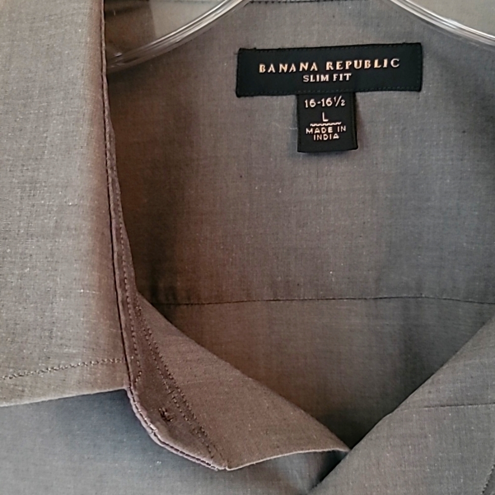 Banana Republic Poplin Dress Shirt Slim Fit, Gray, Size L (16 -16 1/2) - Picture 4 of 7